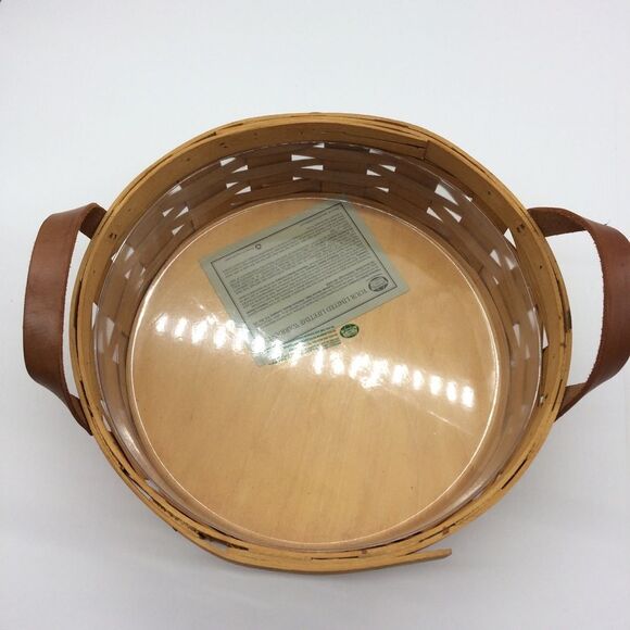 Peterboro Woven Wooden Round Basket w/Leather Handles Plastic Insert for Serving - Picture 6 of 12